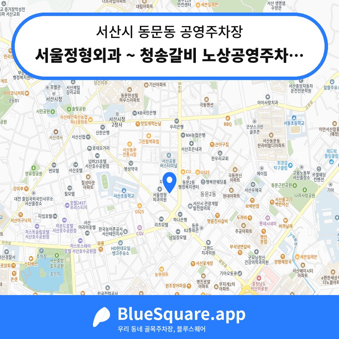 서울정형외과 ~ 청송갈비 노상공영주차장 위치 지도 — 충남 서산시 동문동 | 블루스퀘어 주차