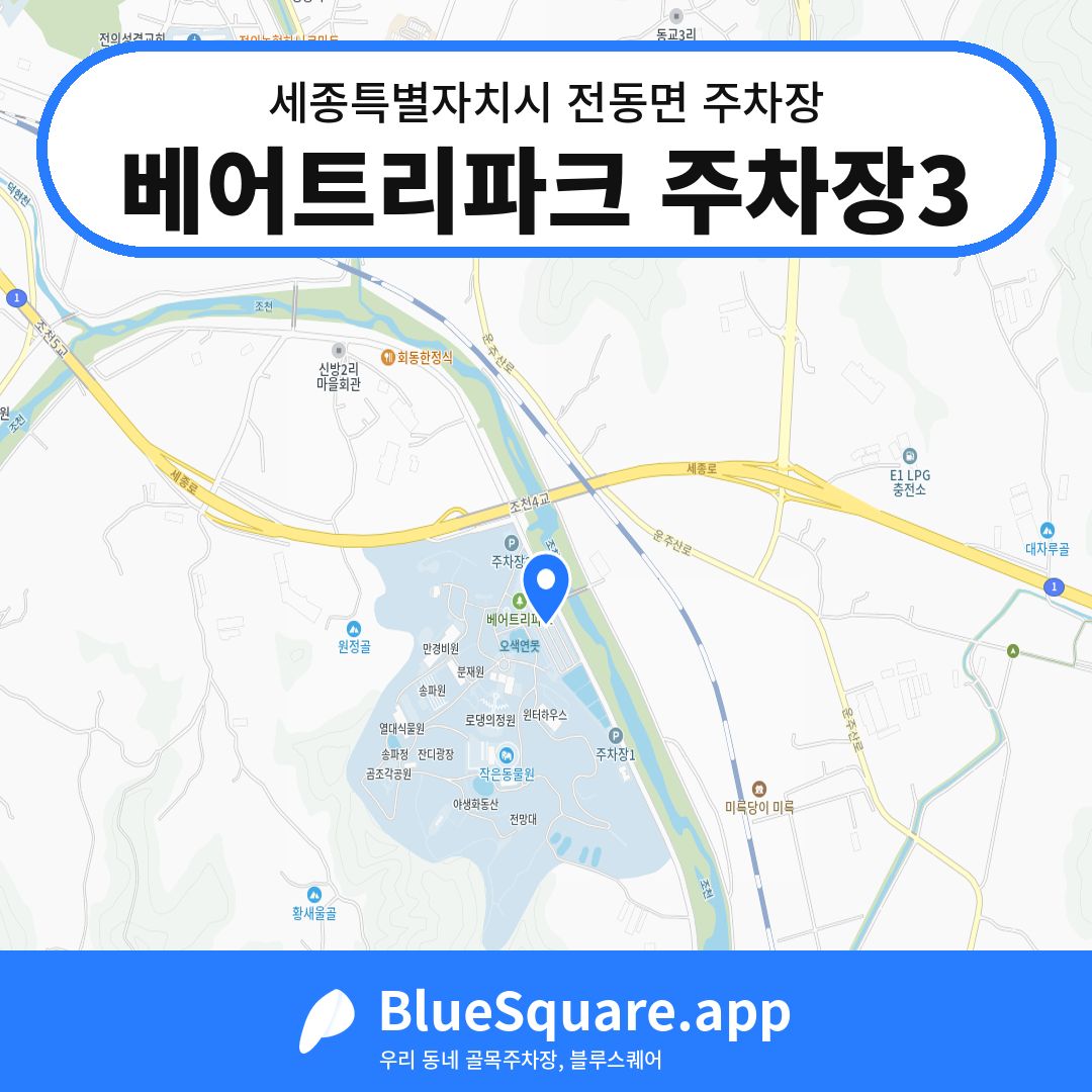 베어트리파크 주차장3 위치 지도 — 세종 세종특별자치시 전동면 | 블루스퀘어 주차