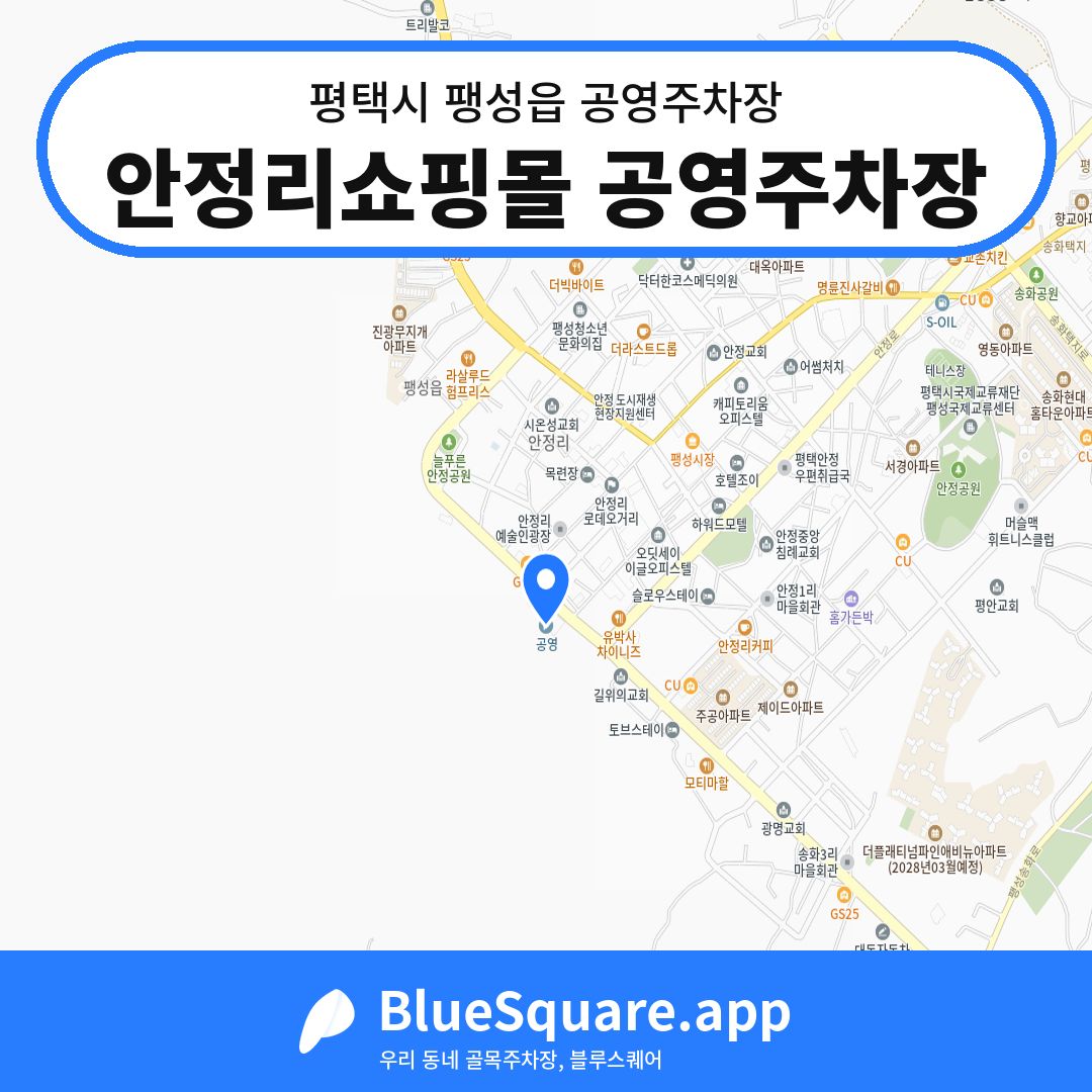 안정리쇼핑몰 공영주차장 위치 지도 — 경기 평택시 팽성읍 | 블루스퀘어 주차