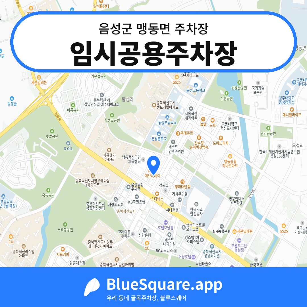 임시공용주차장 위치 지도 — 충북 음성군 맹동면 | 블루스퀘어 주차