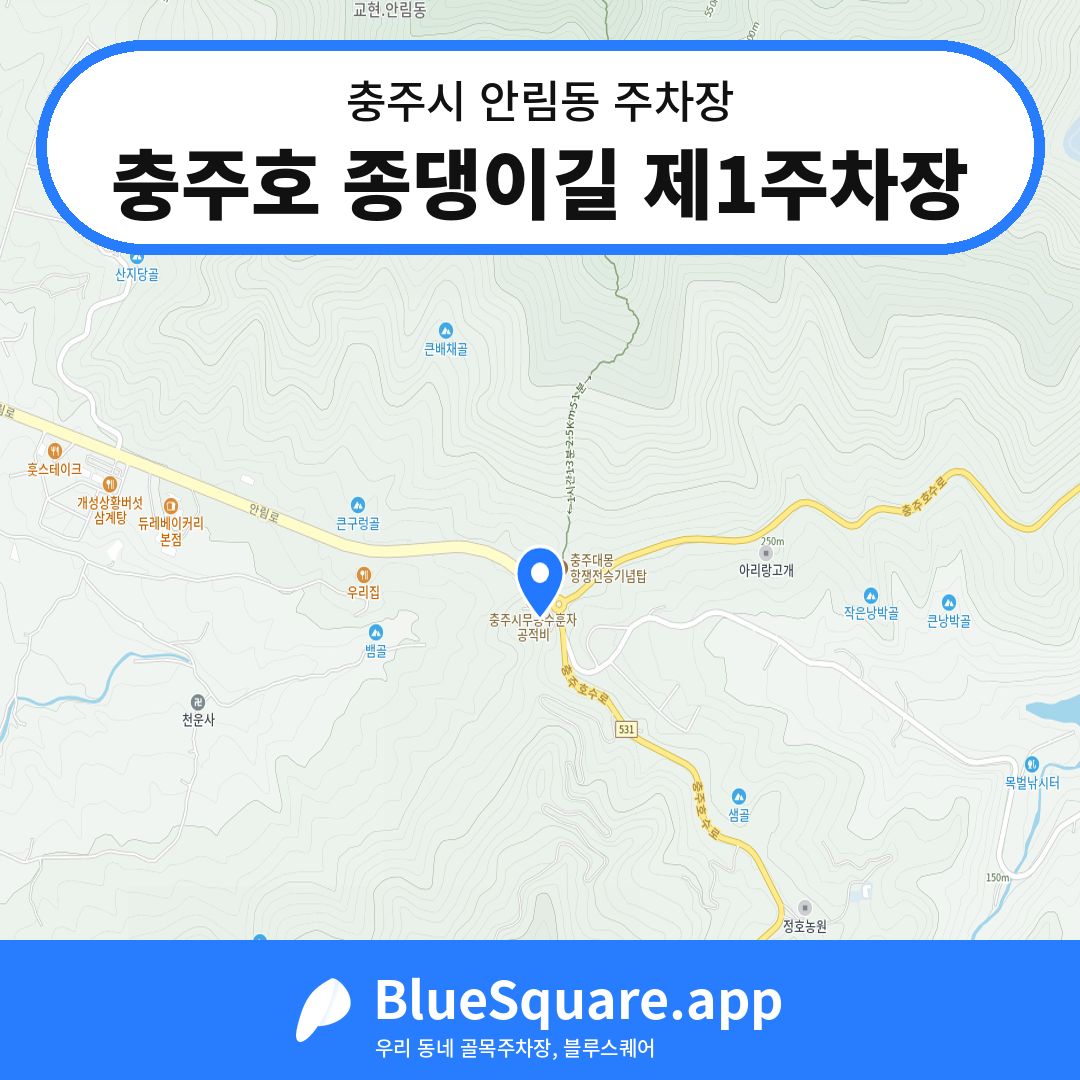 충주호 종댕이길 제1주차장 위치 지도 — 충북 충주시 안림동 | 블루스퀘어 주차