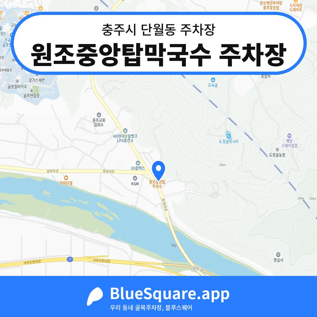 원조중앙탑막국수 주차장 위치 지도 — 충북 충주시 단월동 | 블루스퀘어 주차