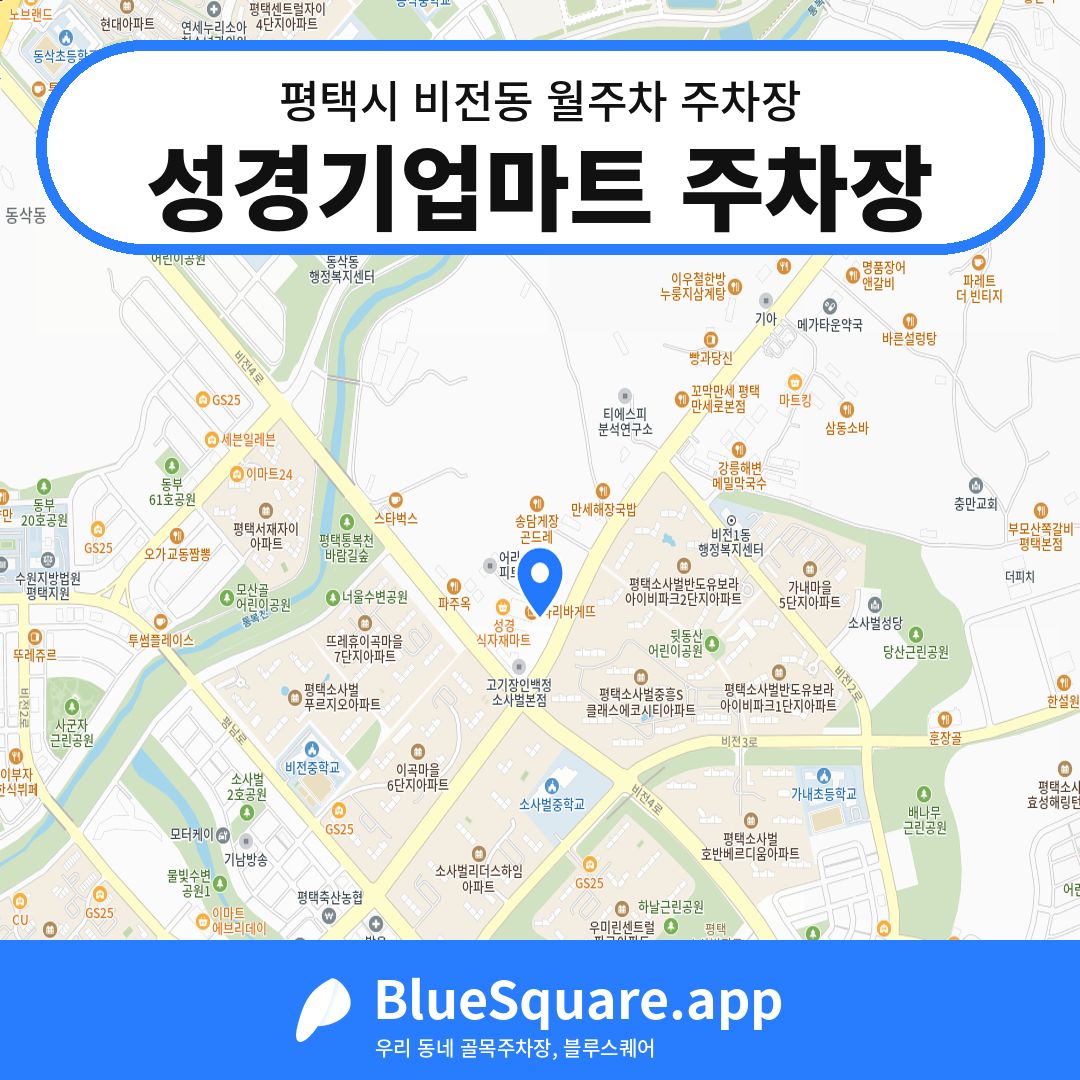 성경기업마트 주차장 위치 지도 — 경기 평택시 비전동 | 블루스퀘어 주차