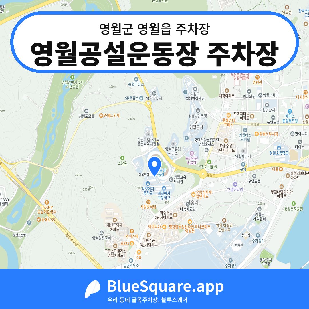 영월공설운동장 주차장 위치 지도 — 강원 영월군 영월읍 | 블루스퀘어 주차