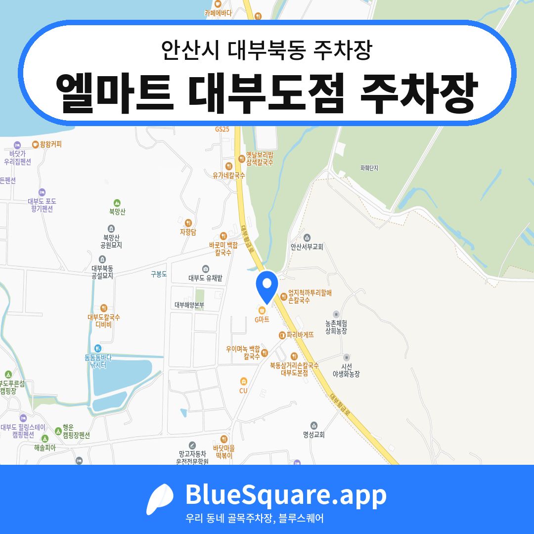 엘마트 대부도점 주차장 위치 지도 — 경기 안산시 대부북동 | 블루스퀘어 주차
