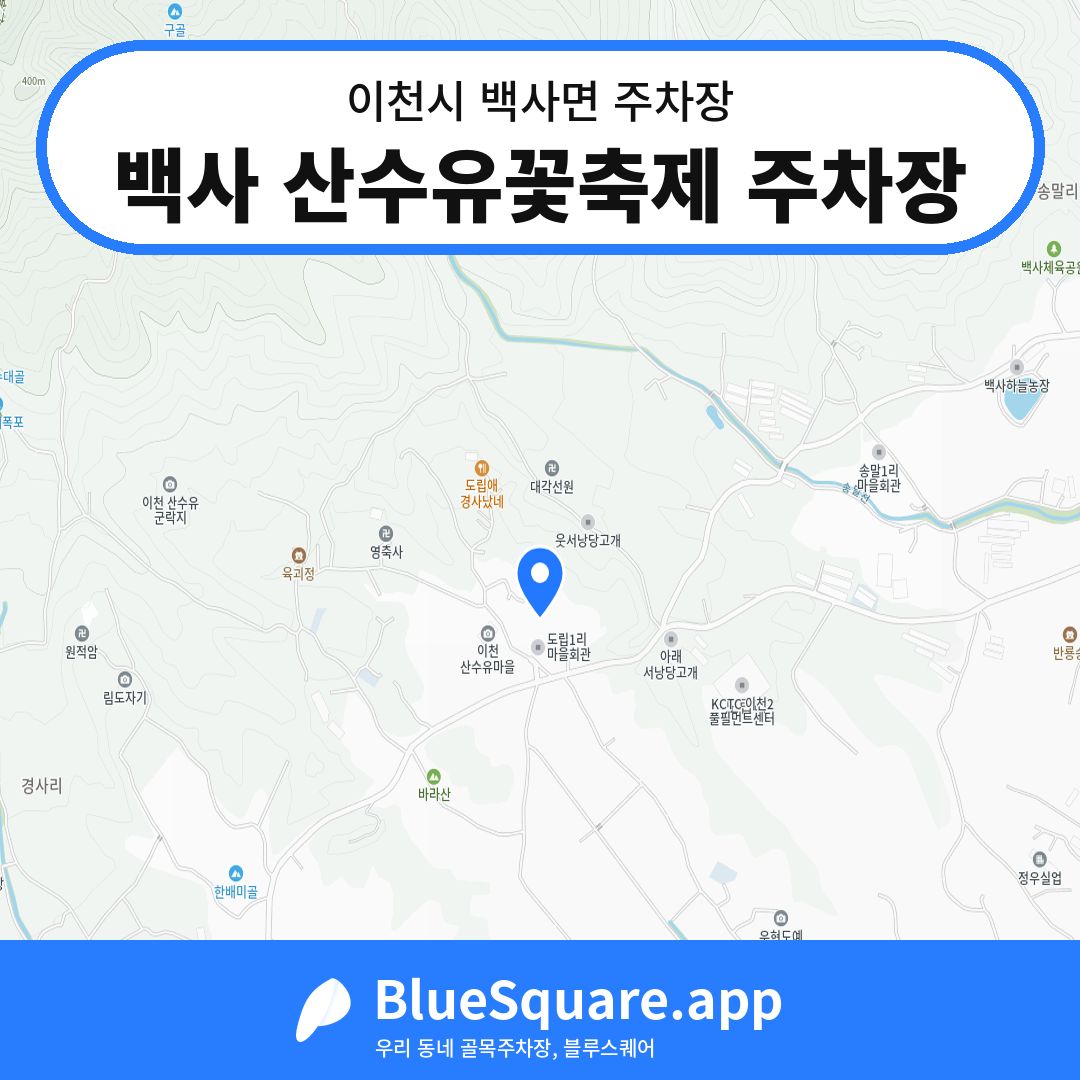 백사 산수유꽃축제 주차장 위치 지도 — 경기 이천시 백사면 | 블루스퀘어 주차