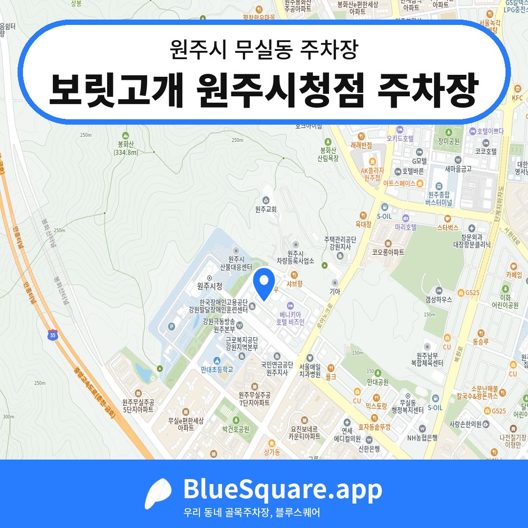 보릿고개 원주시청점 주차장 위치 지도 — 강원 원주시 무실동 | 블루스퀘어 주차