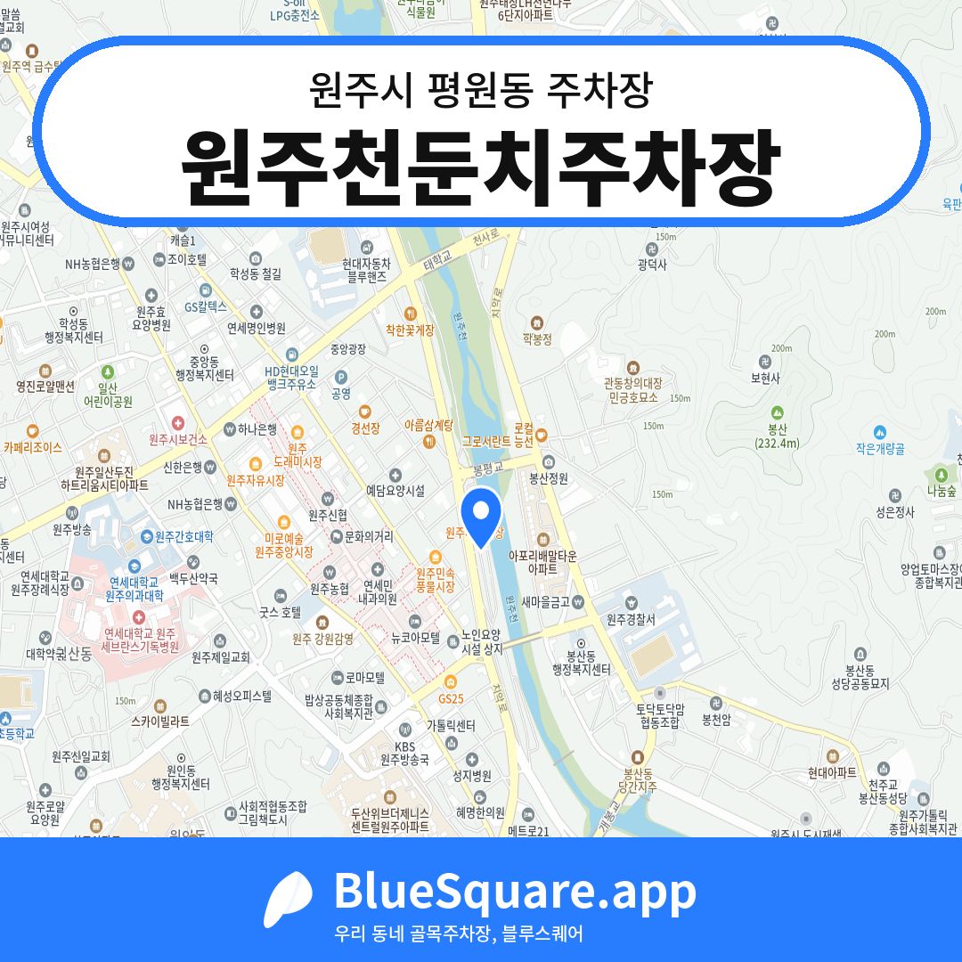 원주천둔치주차장 위치 지도 — 강원 원주시 평원동 | 블루스퀘어 주차