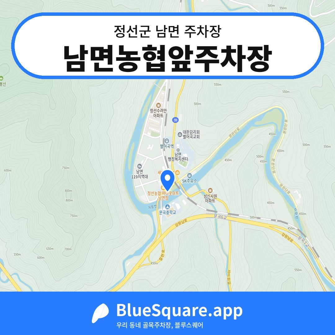 남면농협앞주차장 위치 지도 — 강원 정선군 남면 | 블루스퀘어 주차