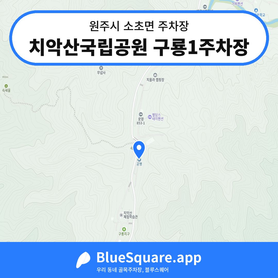치악산국립공원 구룡1주차장 위치 지도 — 강원 원주시 소초면 | 블루스퀘어 주차