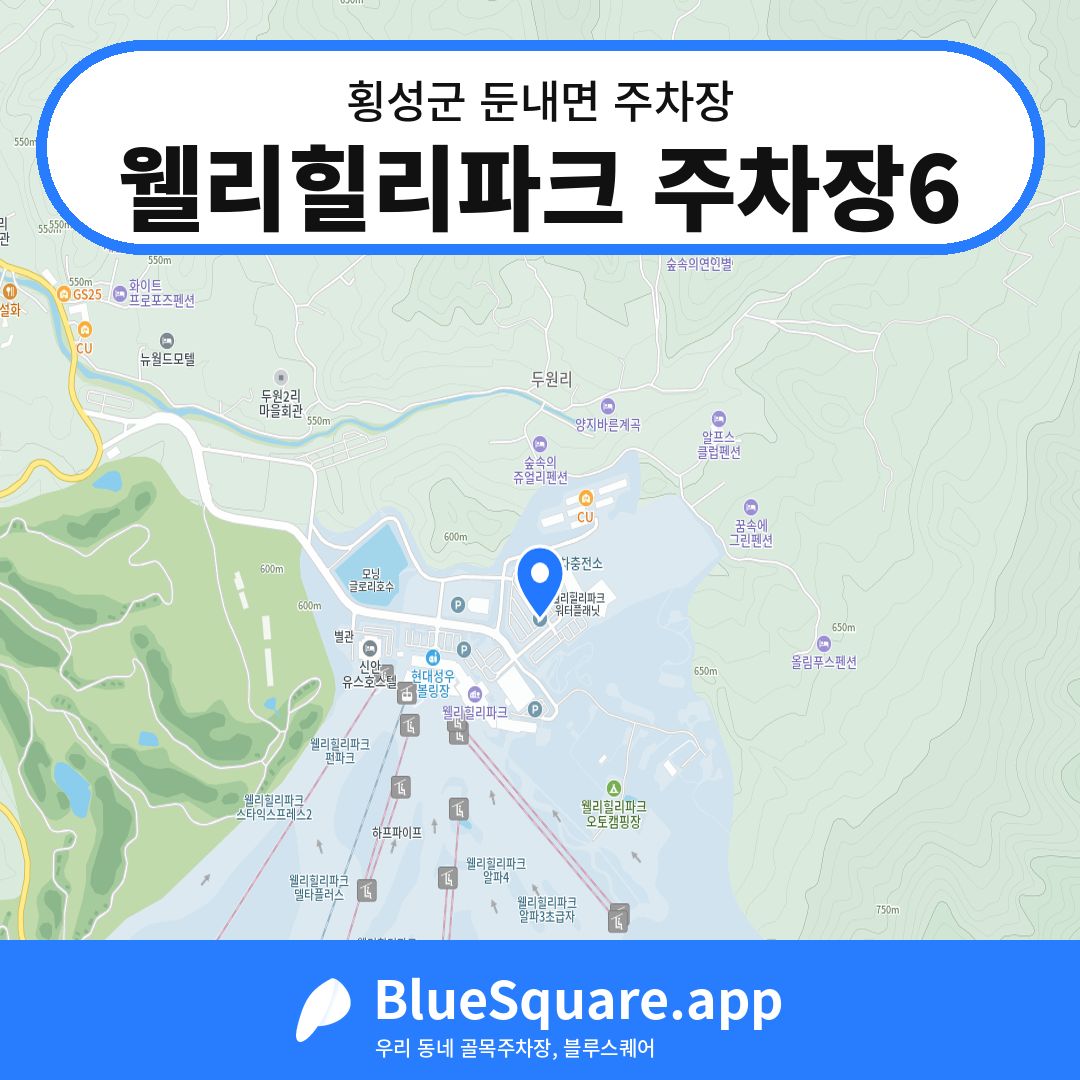 웰리힐리파크 주차장6 위치 지도 — 강원 횡성군 둔내면 | 블루스퀘어 주차