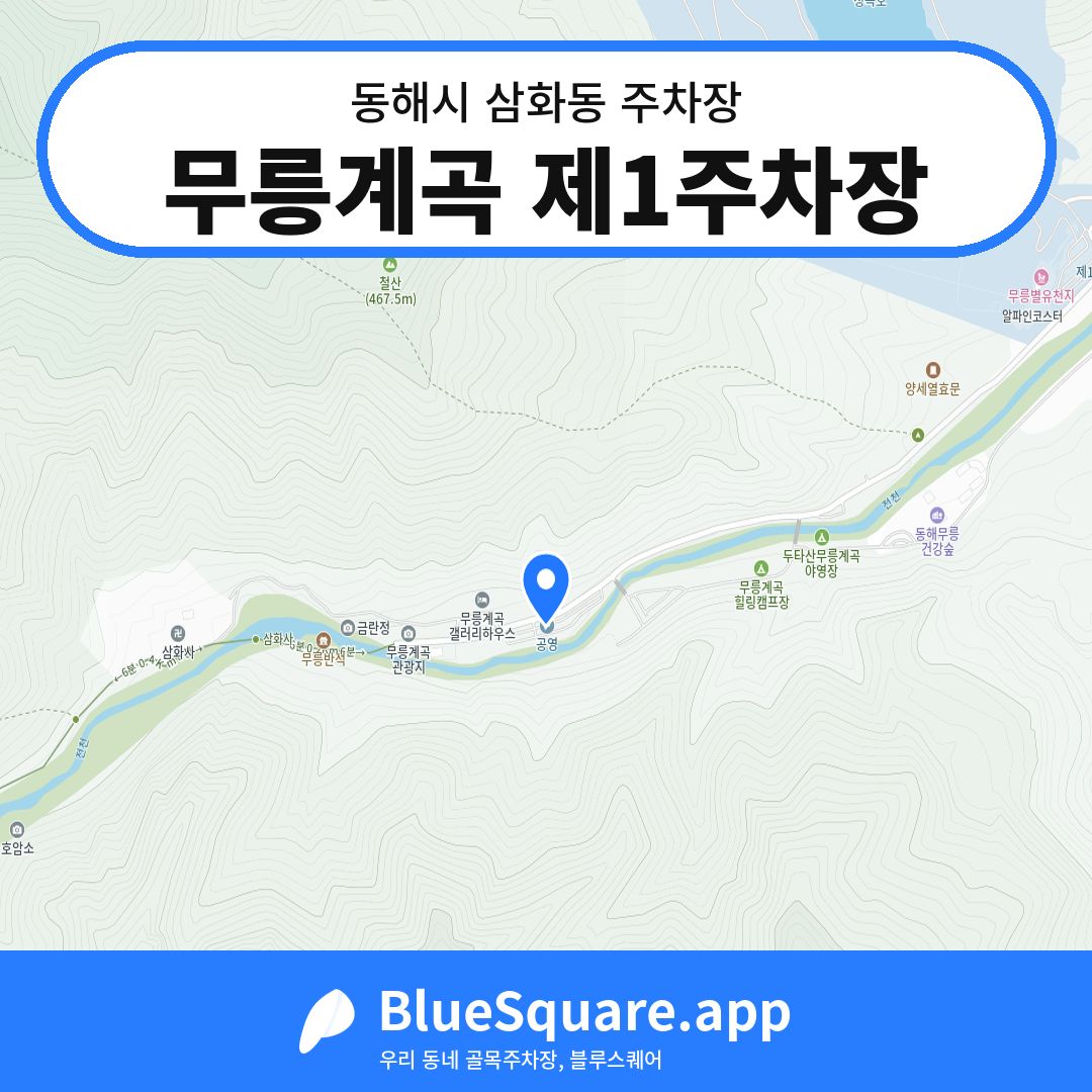 무릉계곡 제1주차장 위치 지도 — 강원 동해시 삼화동 | 블루스퀘어 주차