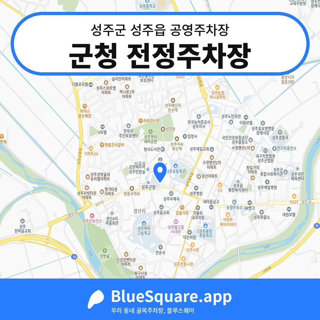 군청 전정주차장 위치 지도 — 경북 성주군 성주읍 | 블루스퀘어 주차