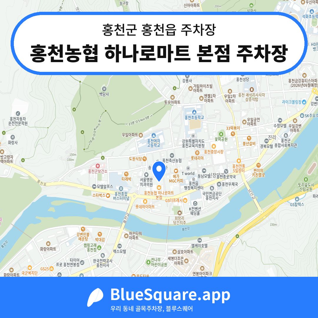 홍천농협 하나로마트 본점 주차장 위치 지도 — 강원 홍천군 홍천읍 | 블루스퀘어 주차