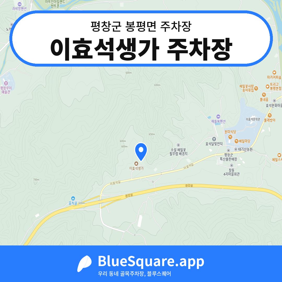 이효석생가 주차장 위치 지도 — 강원 평창군 봉평면 | 블루스퀘어 주차