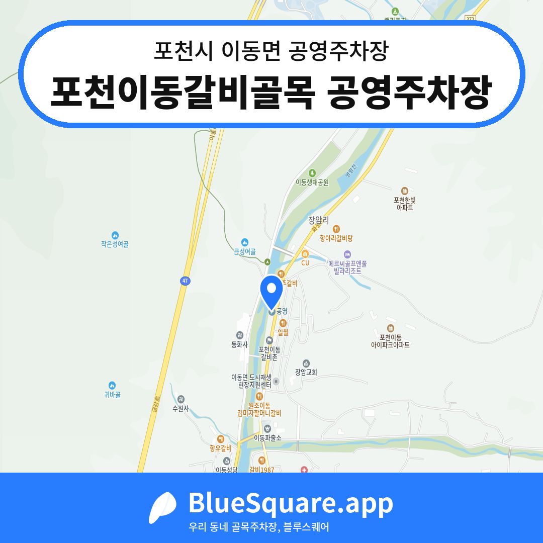 포천이동갈비골목 공영주차장 위치 지도 — 경기 포천시 이동면 | 블루스퀘어 주차
