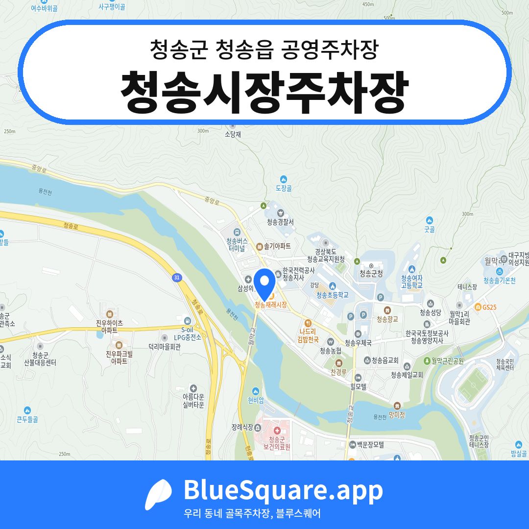 청송시장주차장 위치 지도 — 경북 청송군 청송읍 | 블루스퀘어 주차