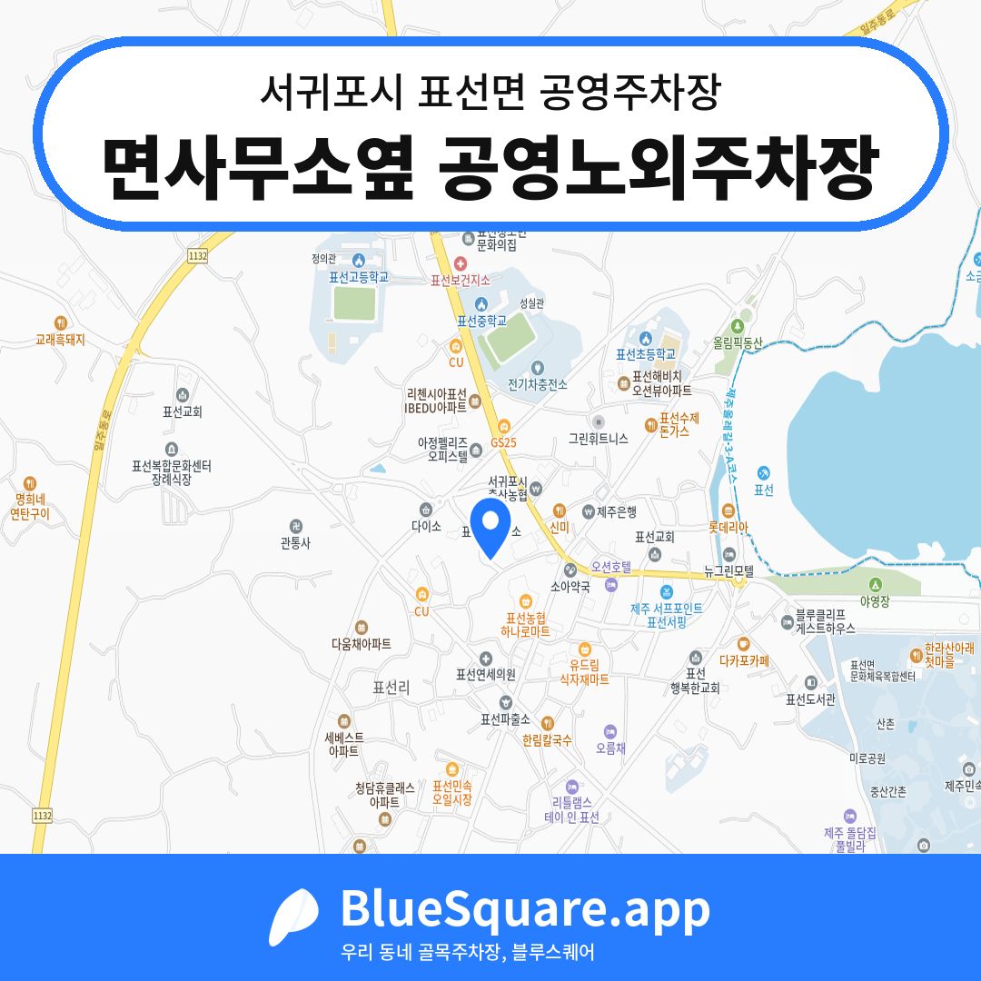 면사무소옆 공영노외주차장 위치 지도 — 제주 서귀포시 표선면 | 블루스퀘어 주차