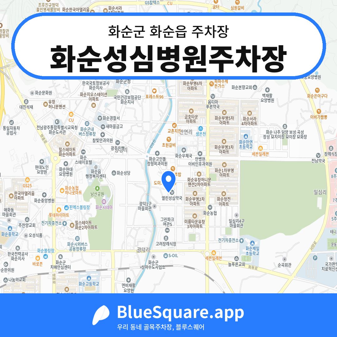 화순성심병원주차장 위치 지도 — 전남 화순군 화순읍 | 블루스퀘어 주차