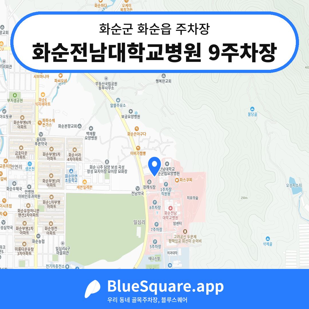 화순전남대학교병원 9주차장 위치 지도 — 전남 화순군 화순읍 | 블루스퀘어 주차