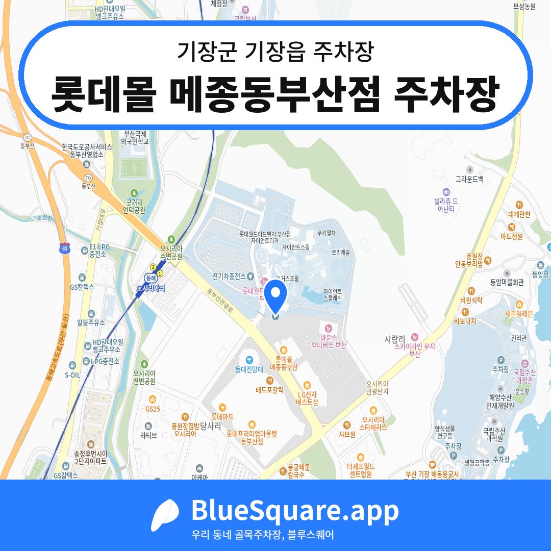 롯데몰 메종동부산점 주차장 위치 지도 — 부산 기장군 기장읍 | 블루스퀘어 주차