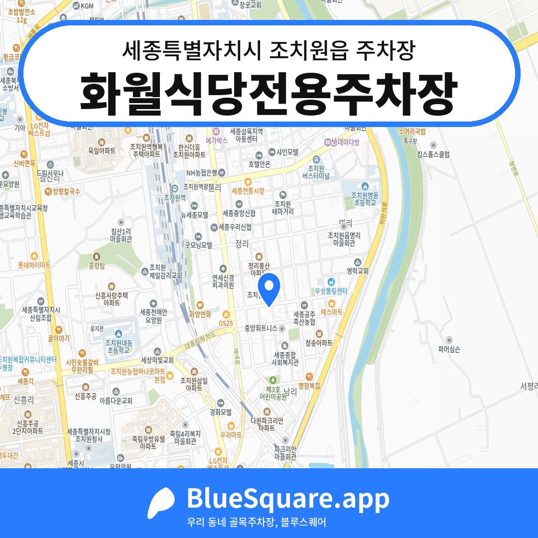 화월식당전용주차장 위치 지도 — 세종 세종특별자치시 조치원읍 | 블루스퀘어 주차