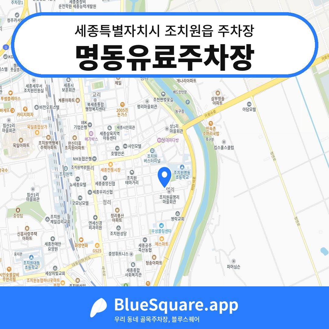 명동유료주차장 위치 지도 — 세종 세종특별자치시 조치원읍 | 블루스퀘어 주차