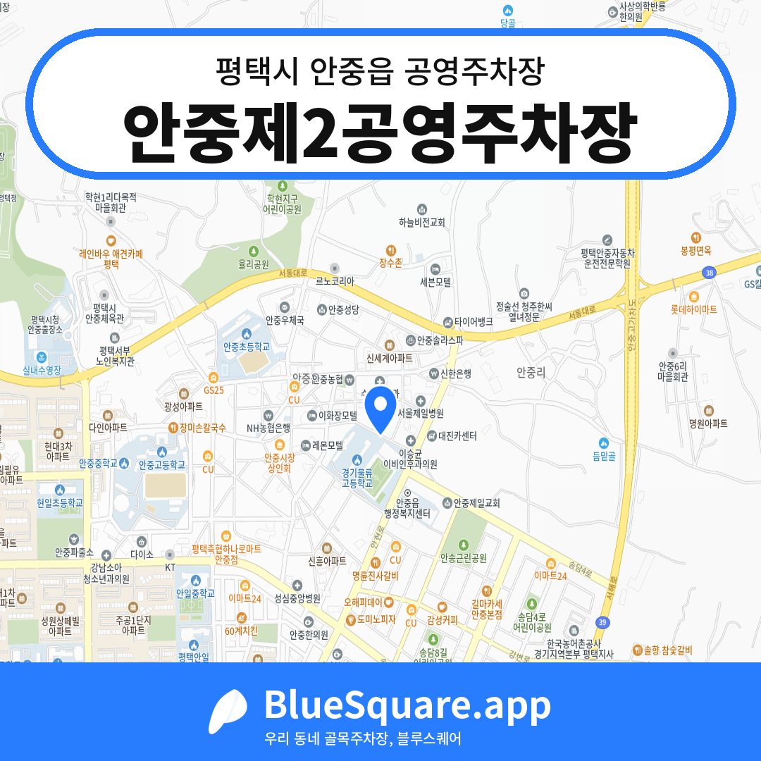 안중제2공영주차장 위치 지도 — 경기 평택시 안중읍 | 블루스퀘어 주차