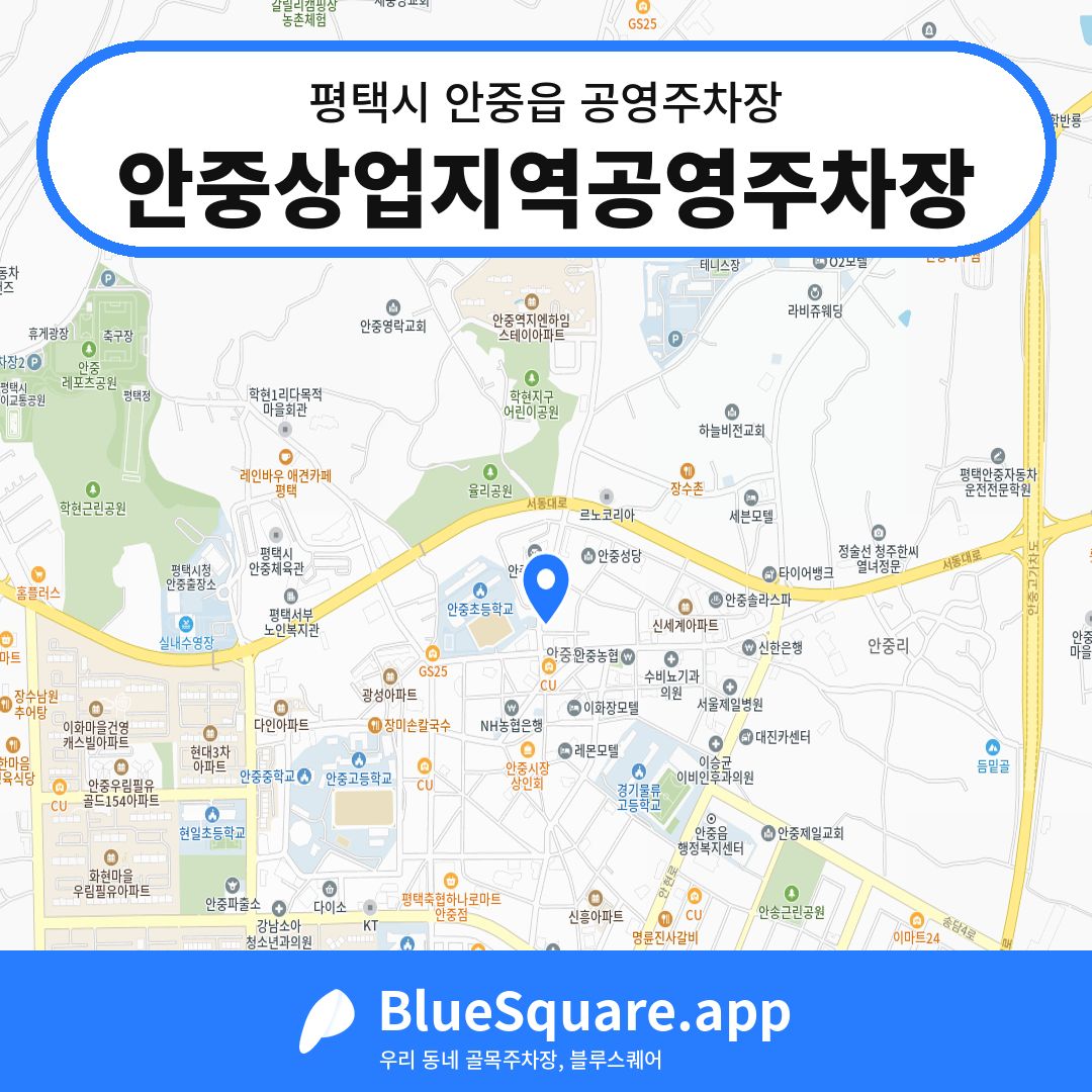 안중상업지역공영주차장 위치 지도 — 경기 평택시 안중읍 | 블루스퀘어 주차