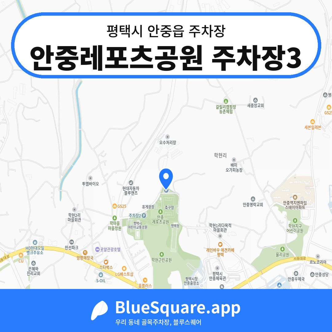 안중레포츠공원 주차장3 위치 지도 — 경기 평택시 안중읍 | 블루스퀘어 주차