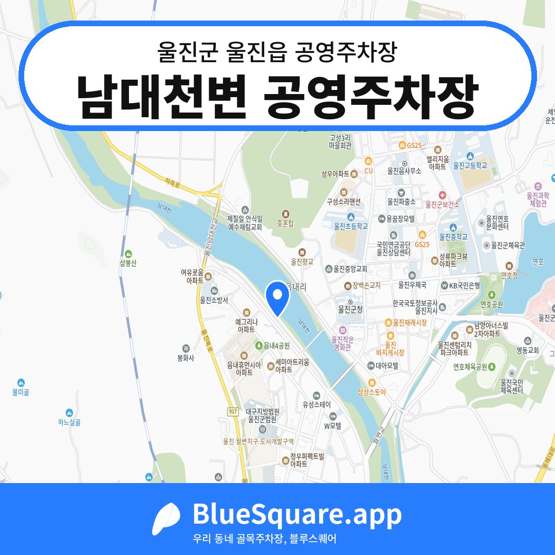 남대천변 공영주차장 위치 지도 — 경북 울진군 울진읍 | 블루스퀘어 주차
