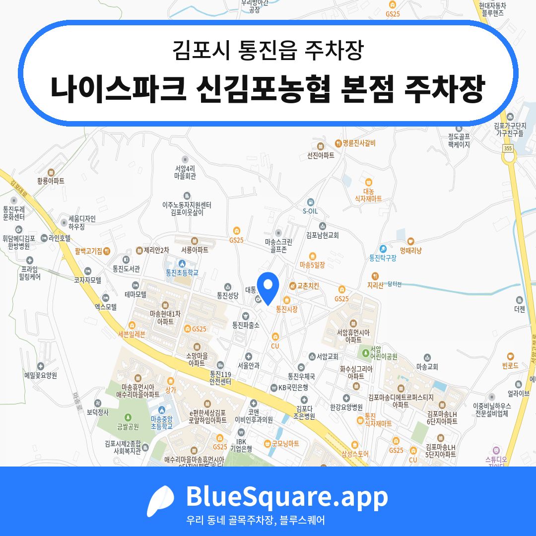나이스파크 신김포농협 본점 주차장 위치 지도 — 경기 김포시 통진읍 | 블루스퀘어 주차