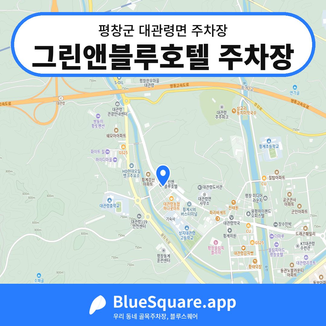 그린앤블루호텔 주차장 위치 지도 — 강원 평창군 대관령면 | 블루스퀘어 주차