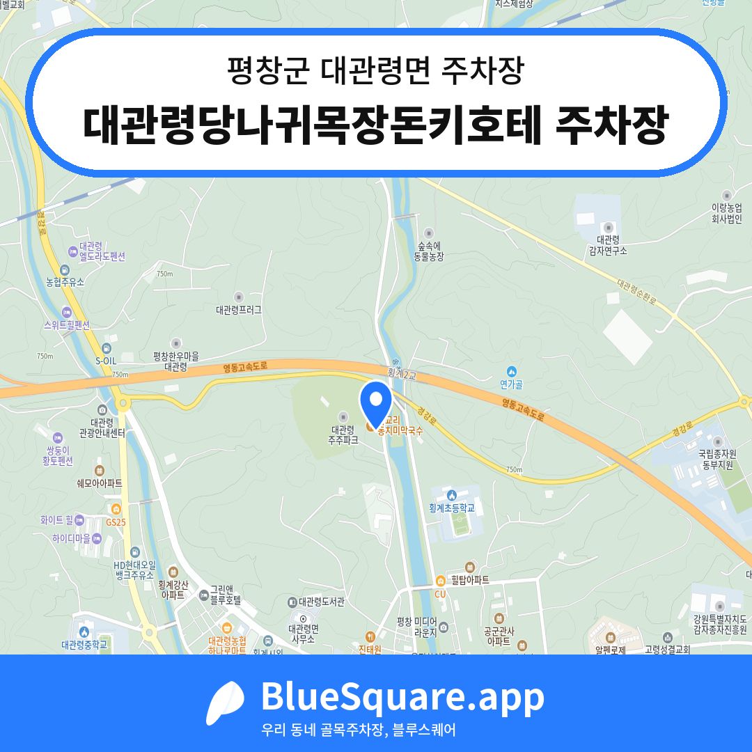 대관령당나귀목장돈키호테 주차장 위치 지도 — 강원 평창군 대관령면 | 블루스퀘어 주차