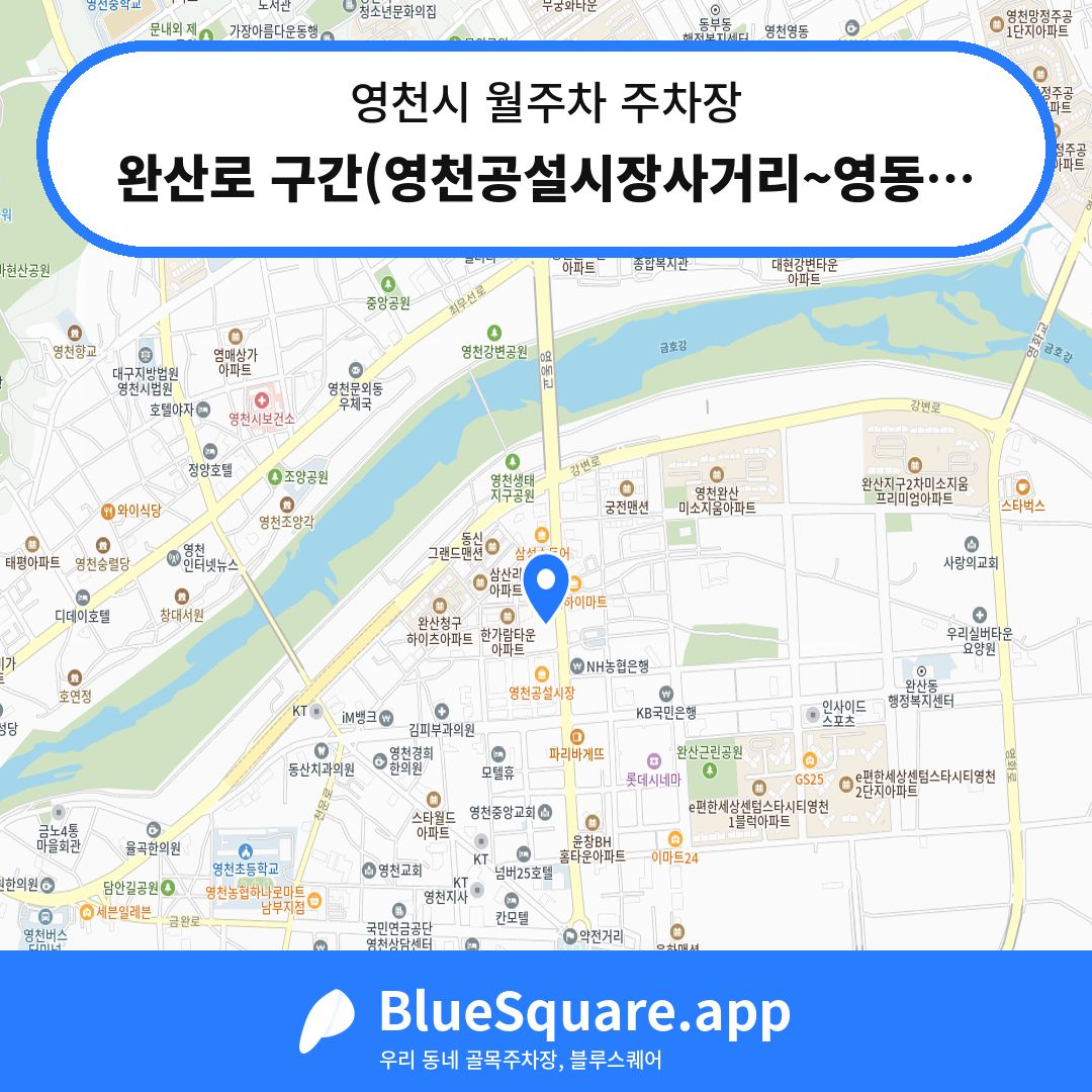 완산로 구간(영천공설시장사거리~영동교사거리) 노상유료주차장 위치 지도 — 경북 영천시 | 블루스퀘어 주차