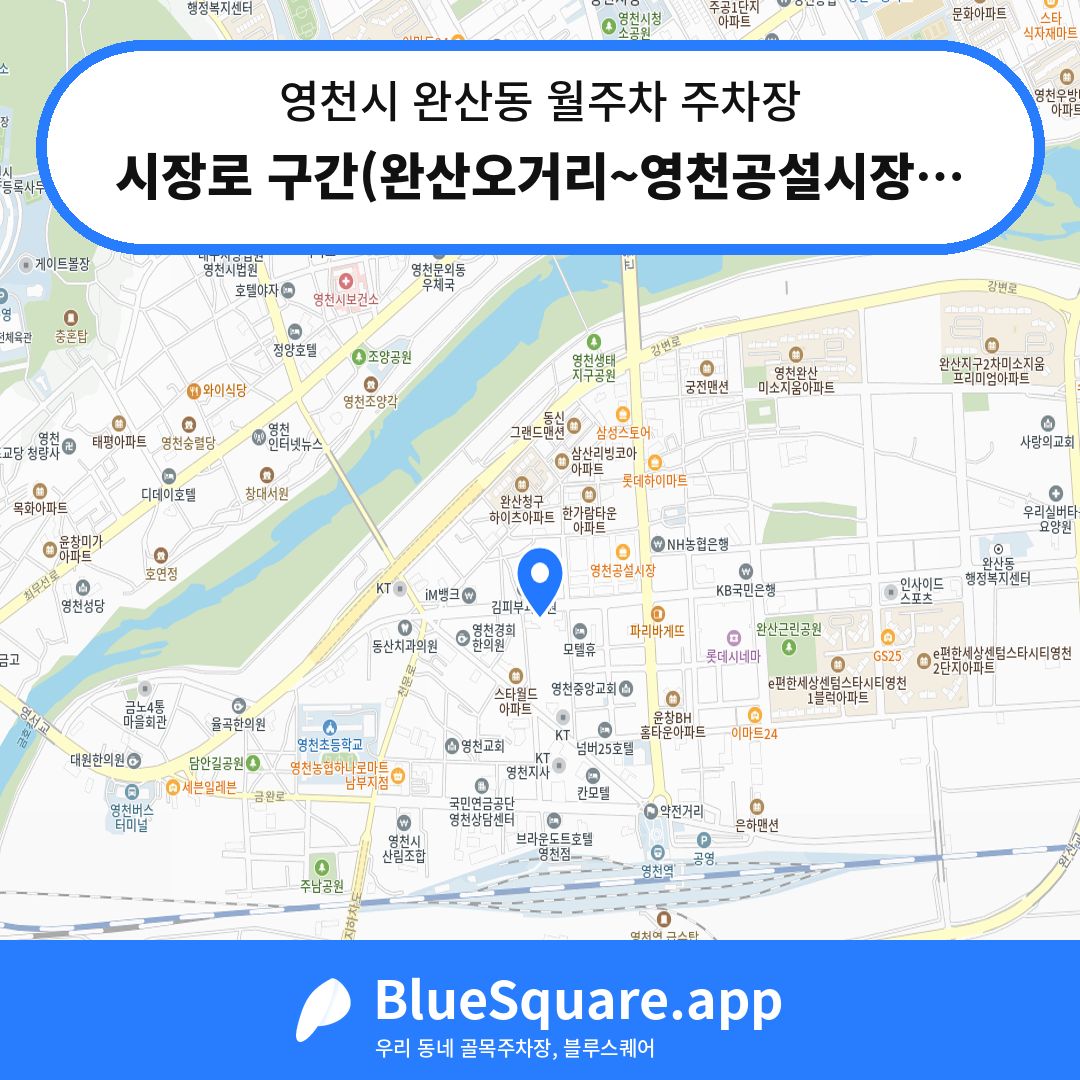 시장로 구간(완산오거리~영천공설시장사거리) 노상유료주차장 위치 지도 — 경북 영천시 완산동 | 블루스퀘어 주차