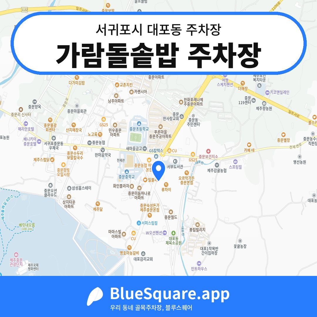 가람돌솥밥 주차장 위치 지도 — 제주 서귀포시 대포동 | 블루스퀘어 주차