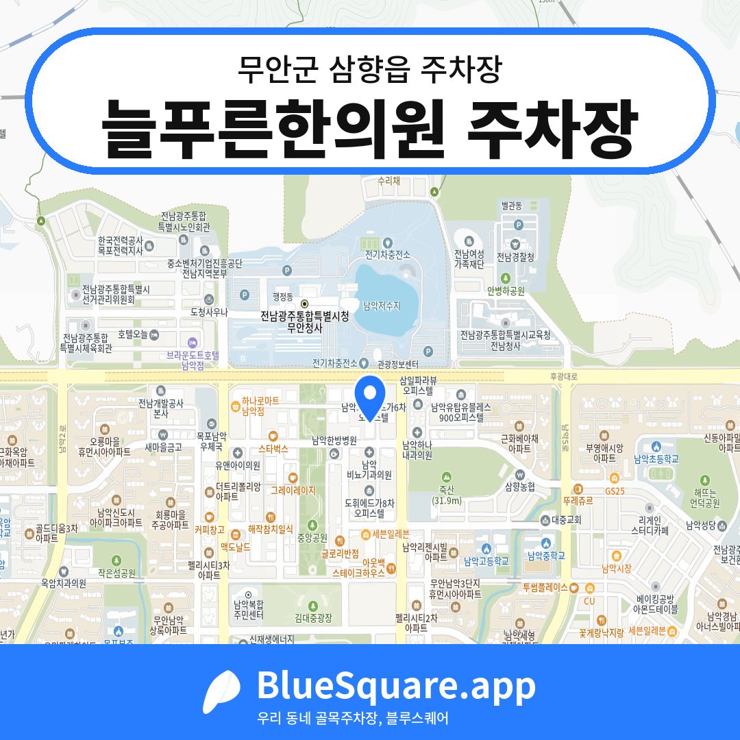 늘푸른한의원 주차장 위치 지도 — 전남 무안군 삼향읍 | 블루스퀘어 주차