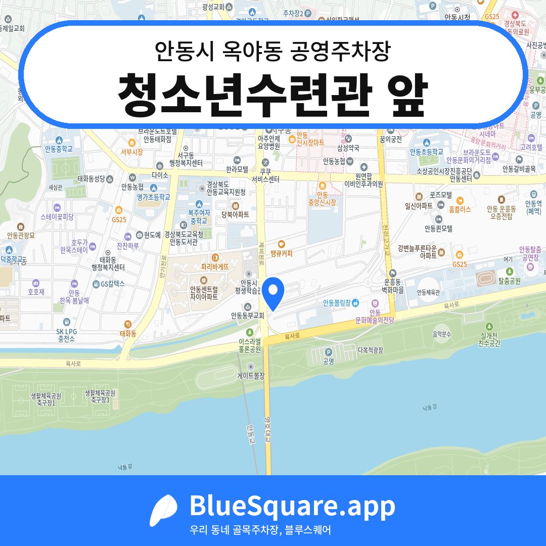 청소년수련관 앞 위치 지도 — 경북 안동시 옥야동 | 블루스퀘어 주차
