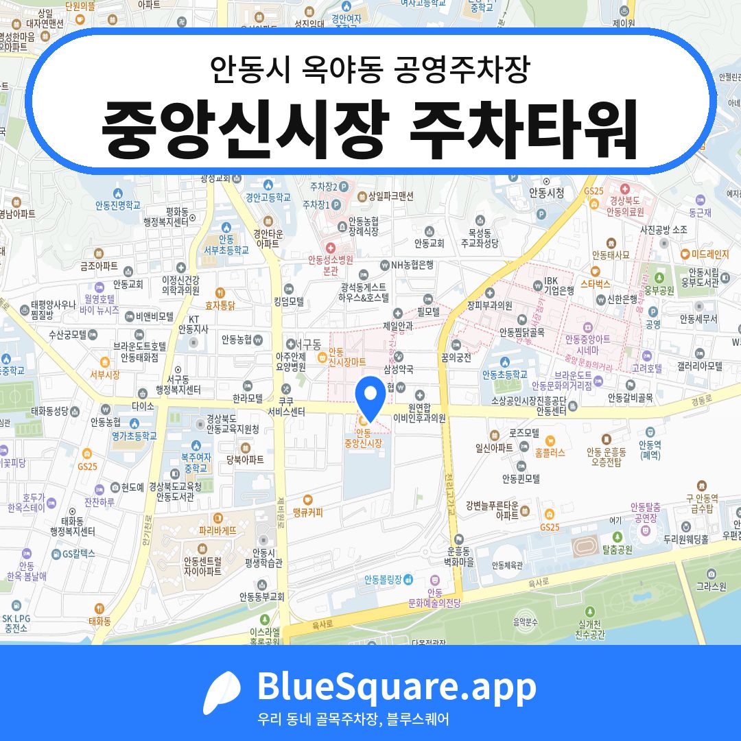 중앙신시장 주차타워 위치 지도 — 경북 안동시 옥야동 | 블루스퀘어 주차