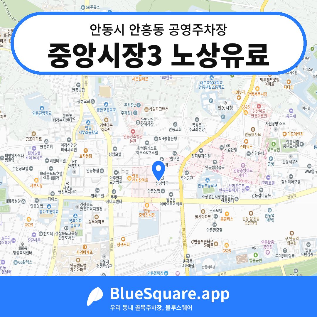 중앙시장3 노상유료 위치 지도 — 경북 안동시 안흥동 | 블루스퀘어 주차