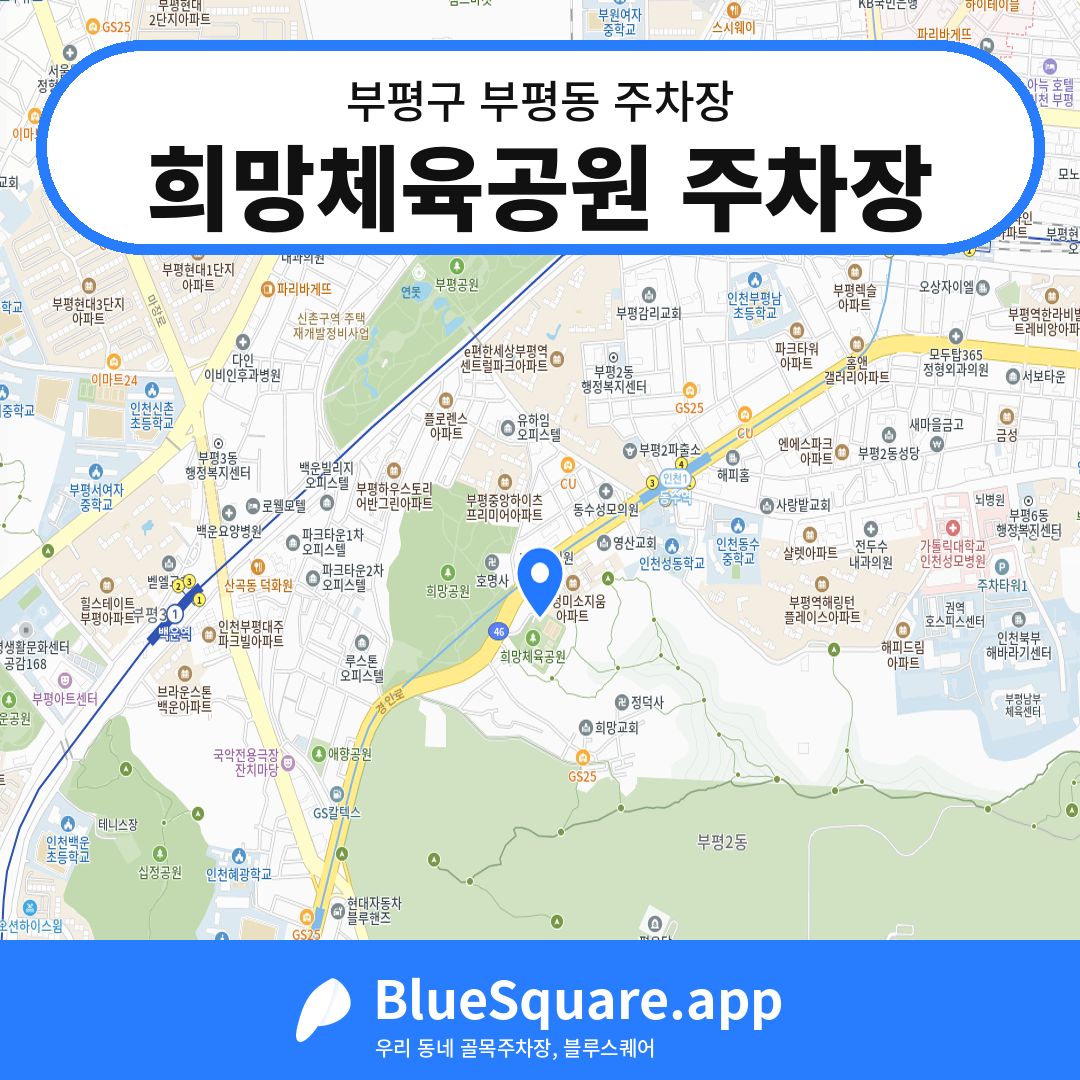 희망체육공원 주차장 위치 지도 — 인천 부평구 부평동 | 블루스퀘어 주차