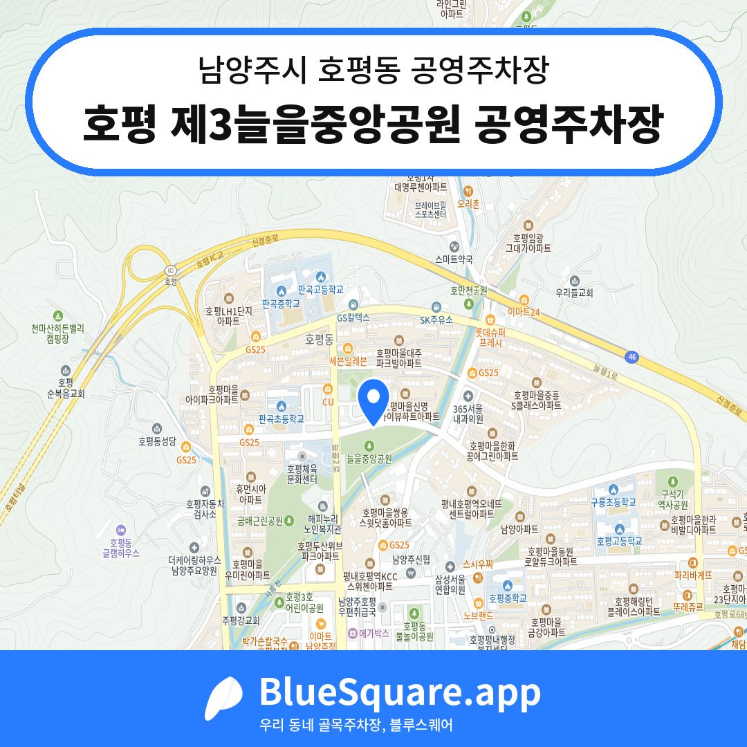 호평 제3늘을중앙공원 공영주차장 위치 지도 — 경기 남양주시 호평동 | 블루스퀘어 주차