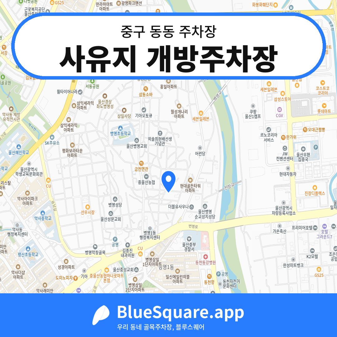 사유지 개방주차장 위치 지도 — 울산 중구 동동 | 블루스퀘어 주차