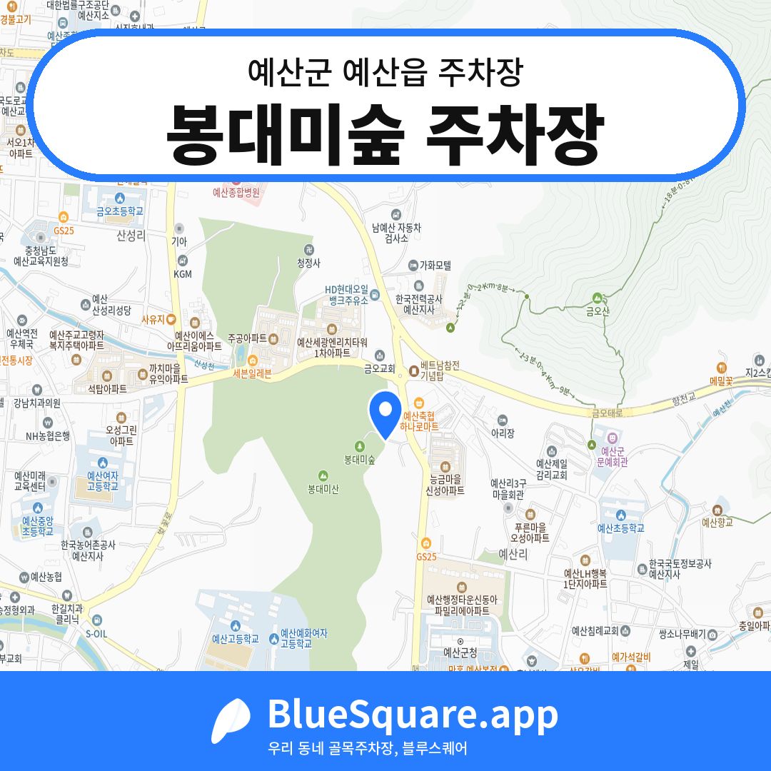 봉대미숲 주차장 위치 지도 — 충남 예산군 예산읍 | 블루스퀘어 주차