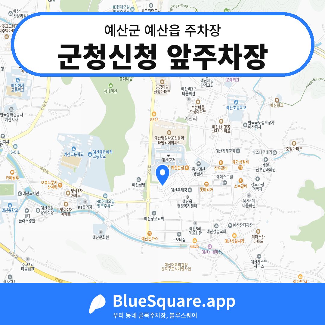 군청신청 앞주차장 위치 지도 — 충남 예산군 예산읍 | 블루스퀘어 주차