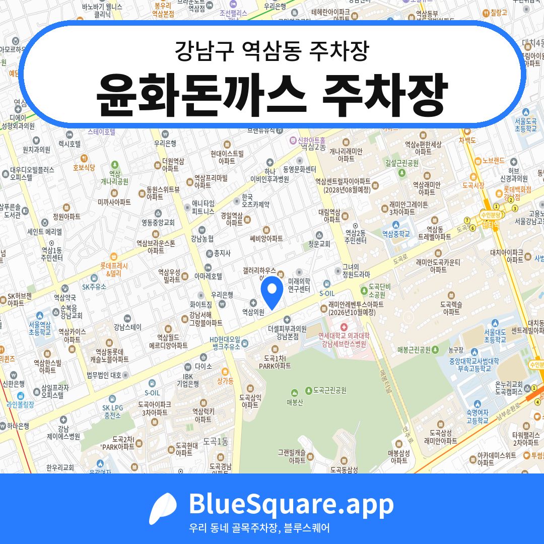 윤화돈까스 주차장 위치 지도 — 서울 강남구 역삼동 | 블루스퀘어 주차