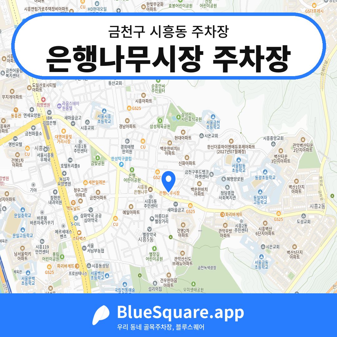은행나무시장 주차장 위치 지도 — 서울 금천구 시흥동 | 블루스퀘어 주차