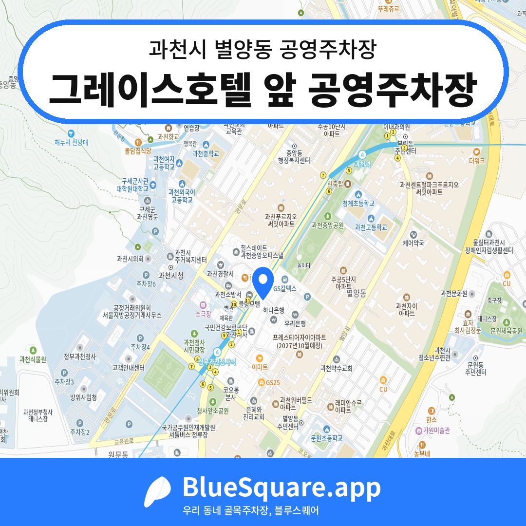 그레이스호텔 앞 공영주차장 위치 지도 — 경기 과천시 별양동 | 블루스퀘어 주차