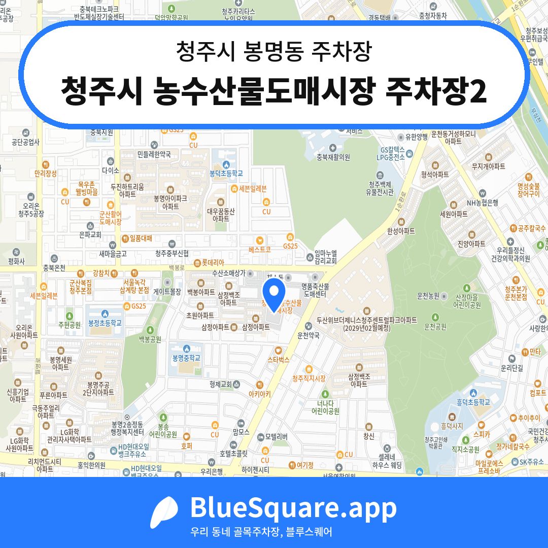 청주시 농수산물도매시장 주차장2 위치 지도 — 충북 청주시 봉명동 | 블루스퀘어 주차